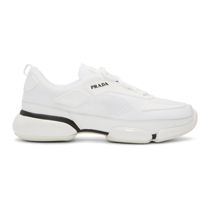 Prada White Sport Knit Wedge Sneakers
