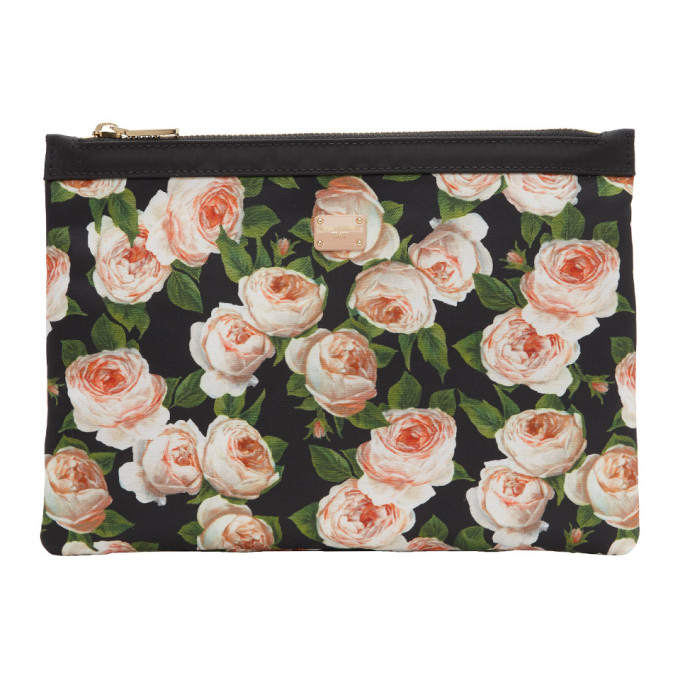Dolce and Gabbana Black Flower Print Pouch