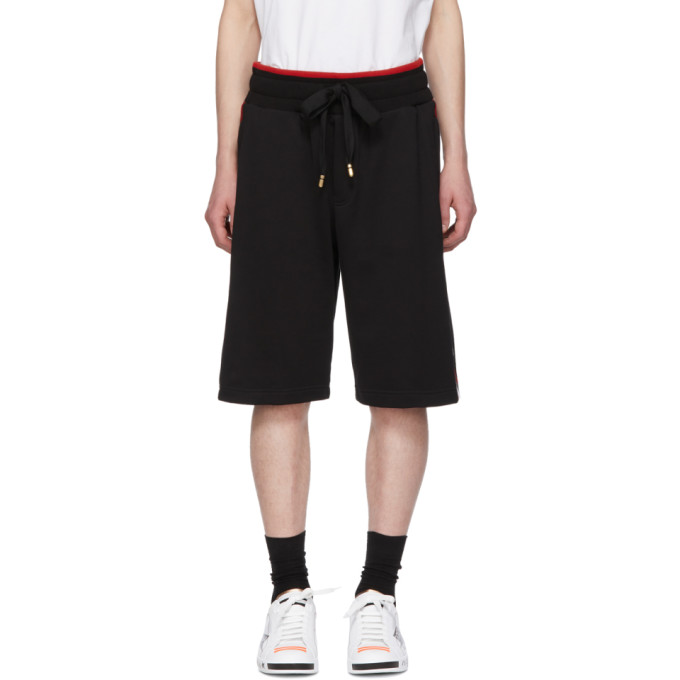 DOLCE & GABBANA DOLCE AND GABBANA BLACK RED STRIPE SWEAT SHORTS