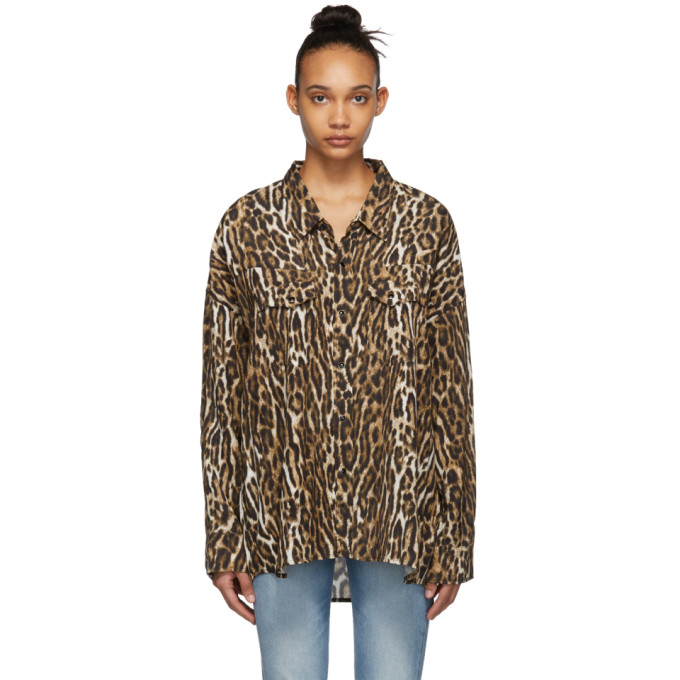 R13 R13 BLACK AND BROWN LEOPARD OVERSIZED COWBOY SHIRT