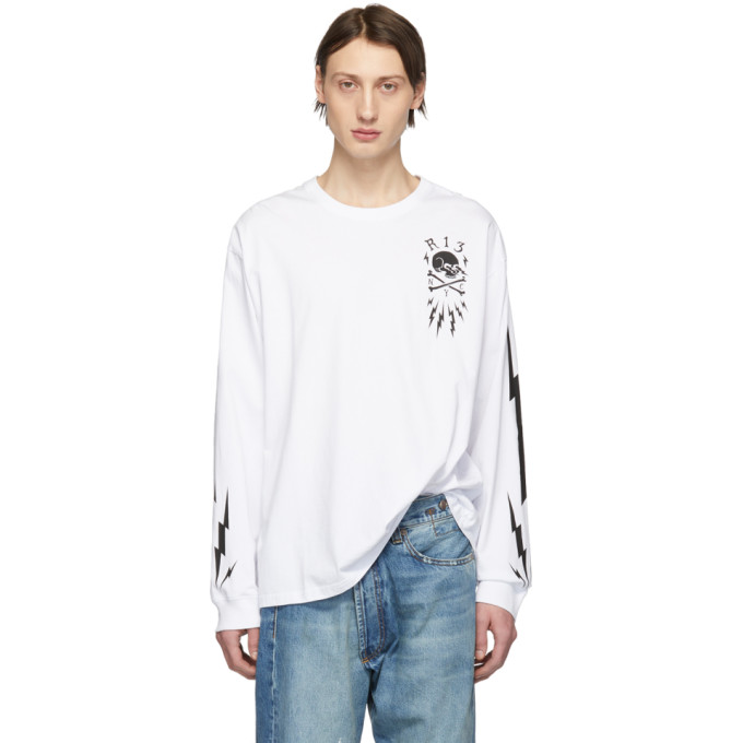 R13 T-shirts R13 WHITE SKULL BOLT LONG SLEEVE T-SHIRT