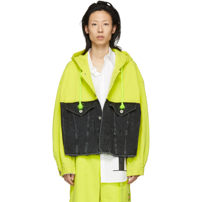 Doublet Jackets DOUBLET BLACK AND YELLOW DENIM SILK DUCK JACKET