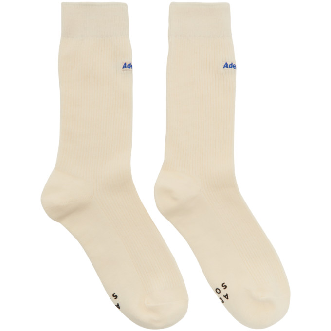 ADER error Off White Embroidered Logo Socks 191039M22000801