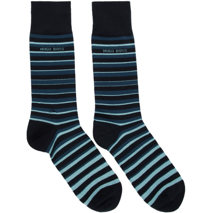 Boss Two Pack Navy Striped Socks 191085M22001101