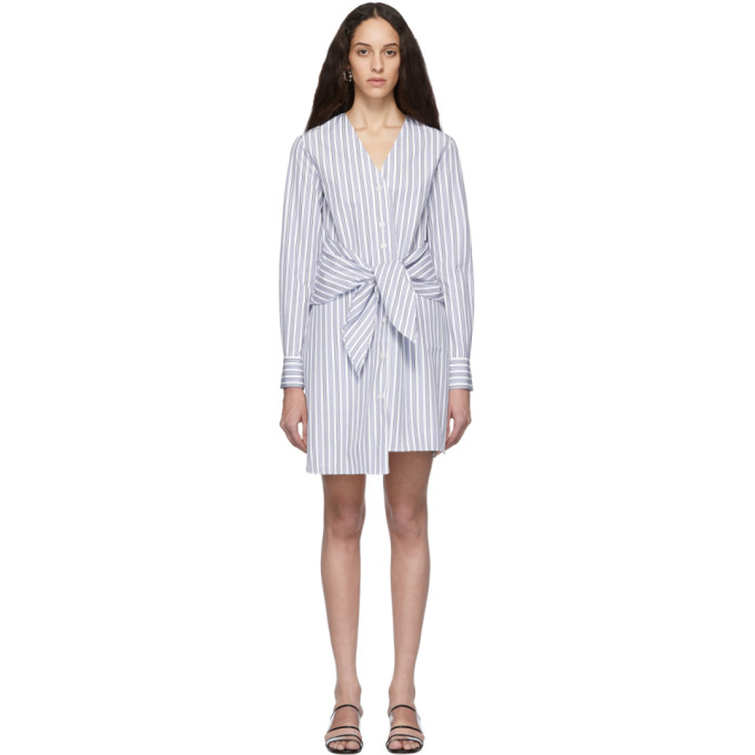 Click to view more detailed imagery on our partner's website Tibi Liam Waist-tie Striped Cotton Shirtdress In Blue Multi