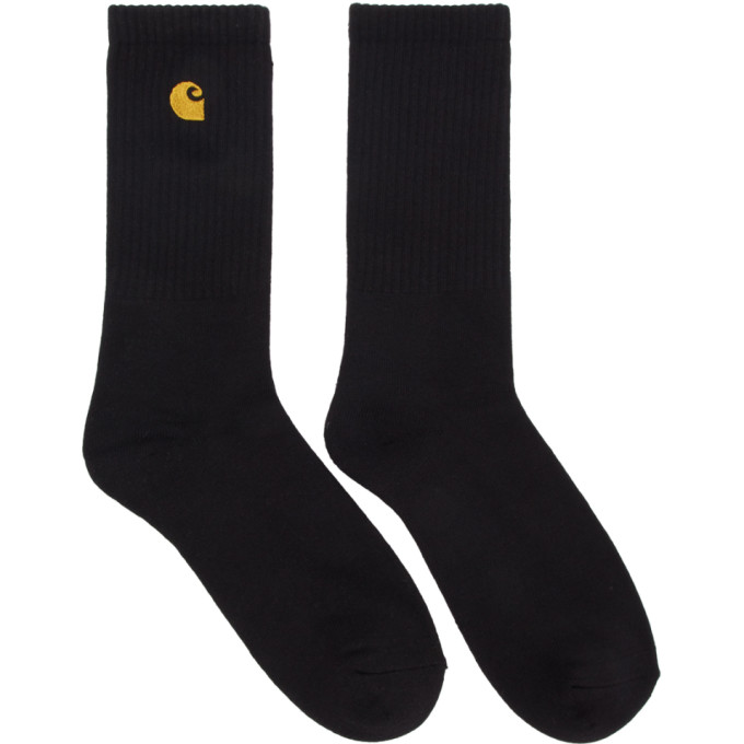 Carhartt Work In Progress Black and Gold Chase Socks 191111M22000501