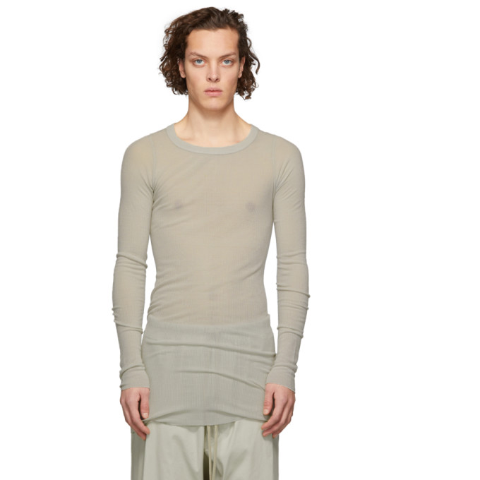 Rick Owens Grey Ribbed Long Sleeve T Shirt 191232m21302304