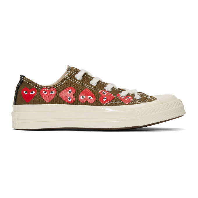 COMME DES GARÇONS PLAY COMME DES GARCONS PLAY KHAKI CONVERSE EDITION MULTIPLE HEARTS CHUCK 70 LOW SNEAKERS