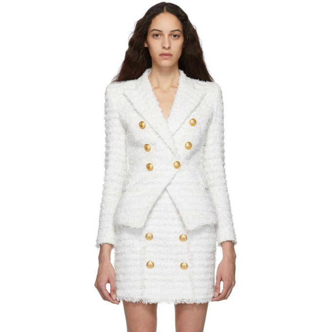 BALMAIN BALMAIN WHITE TWEED BLAZER