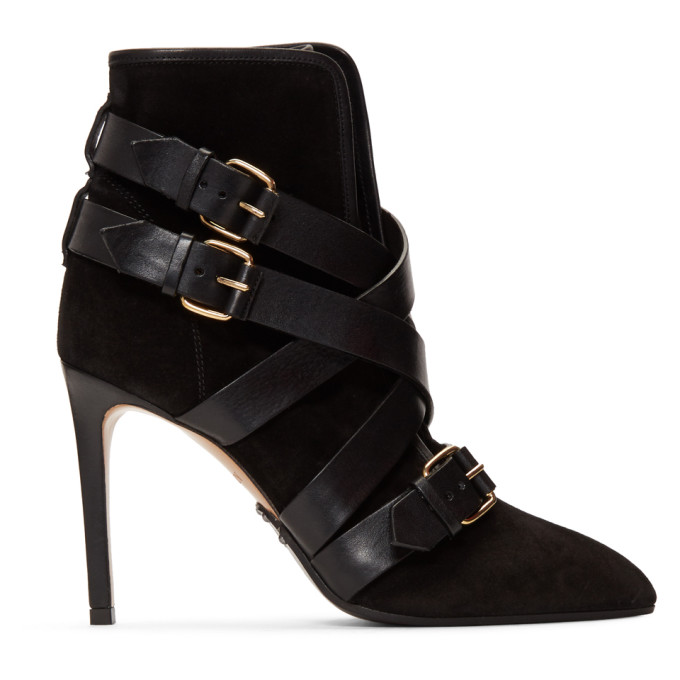 BALMAIN BALMAIN BLACK SUEDE JACKIE ANKLE BOOTS