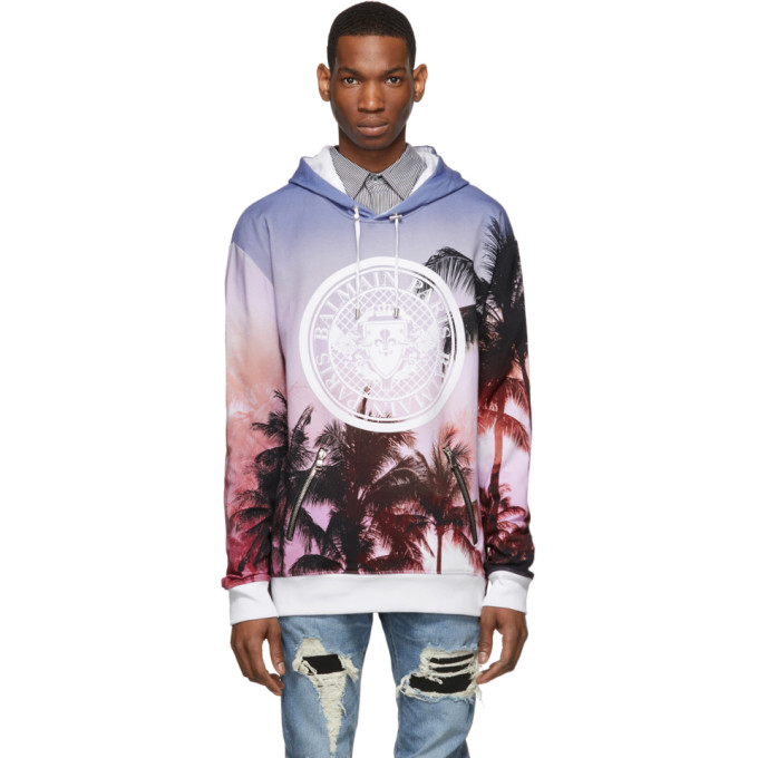 BALMAIN BALMAIN MULTICOLOR MEDALLION LOGO HOODIE