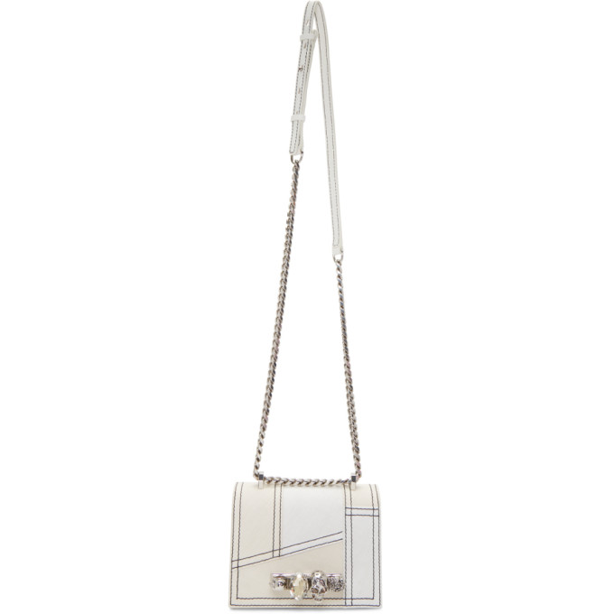 ALEXANDER MCQUEEN ALEXANDER MCQUEEN OFF-WHITE DENIM SMALL JEWELLED SATCHEL BAG