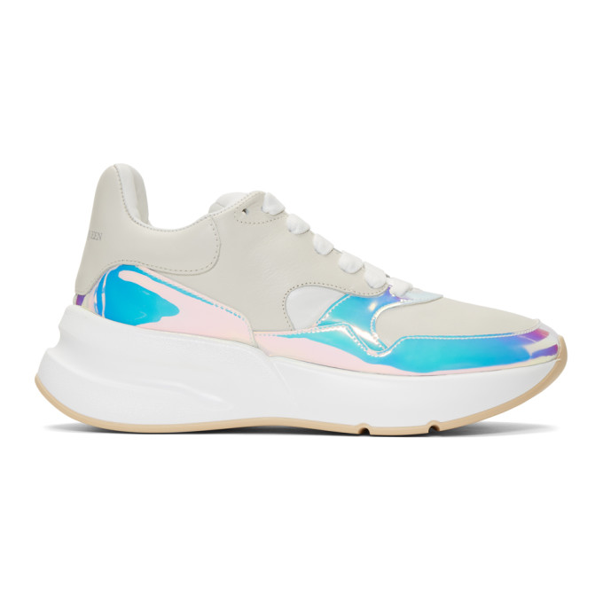 Click to view more detailed imagery on our partner's website Alexander Mcqueen Smooth And Iridescent Leather Exaggerated-Sole Sneakers In 9092 Cream