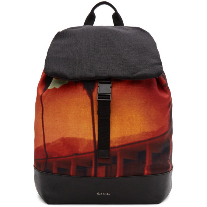 PAUL SMITH PAUL SMITH ORANGE AND BLACK PAULS PHOTO COTTON BACKPACK