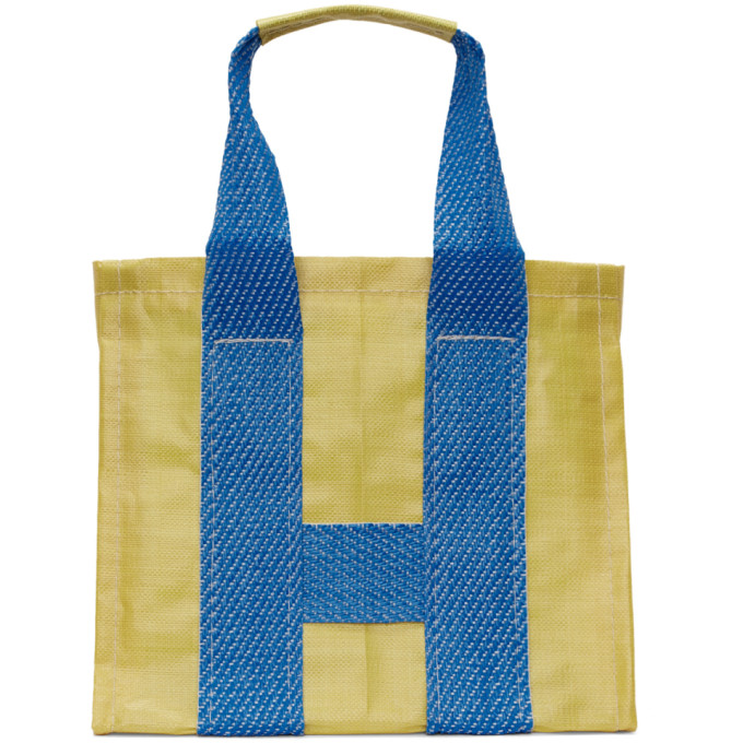 Comme Des Garçons Shirt Totes COMME DES GARCONS SHIRT YELLOW AND BLUE LARGE POLY TOTE