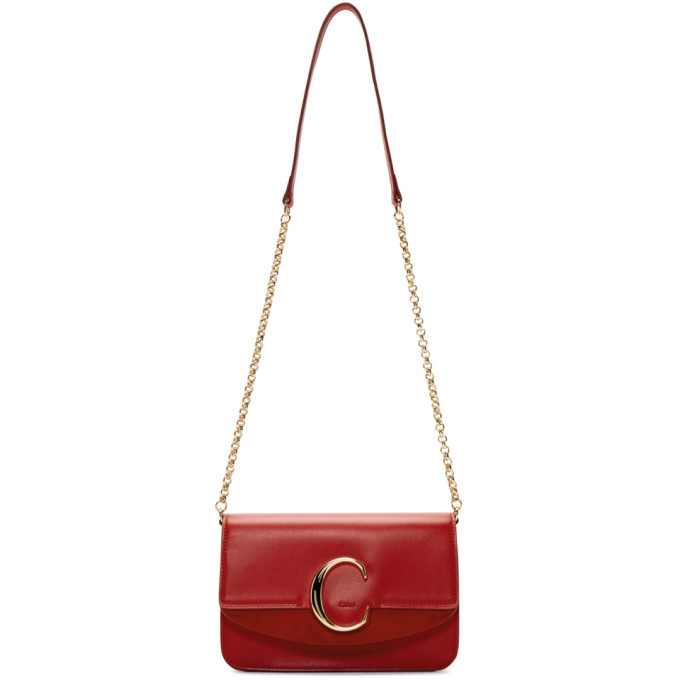 Chloe C Clutch with Chain- Plaid Red