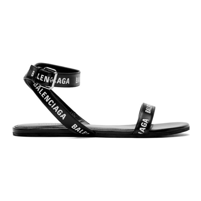 BALENCIAGA BALENCIAGA BLACK LOGO STRAPPY FLAT SANDALS