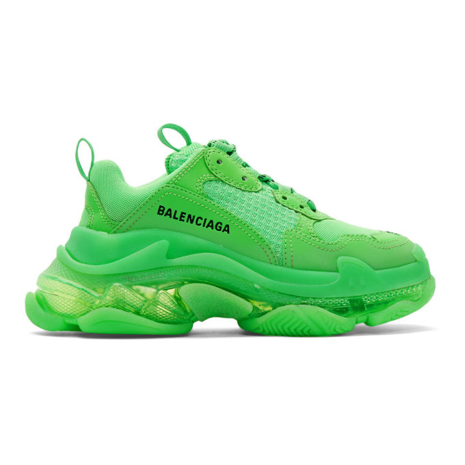 Click to view more detailed imagery on our partner's website Balenciaga Triple S Leather & Mesh Sneakers In Lt. Green