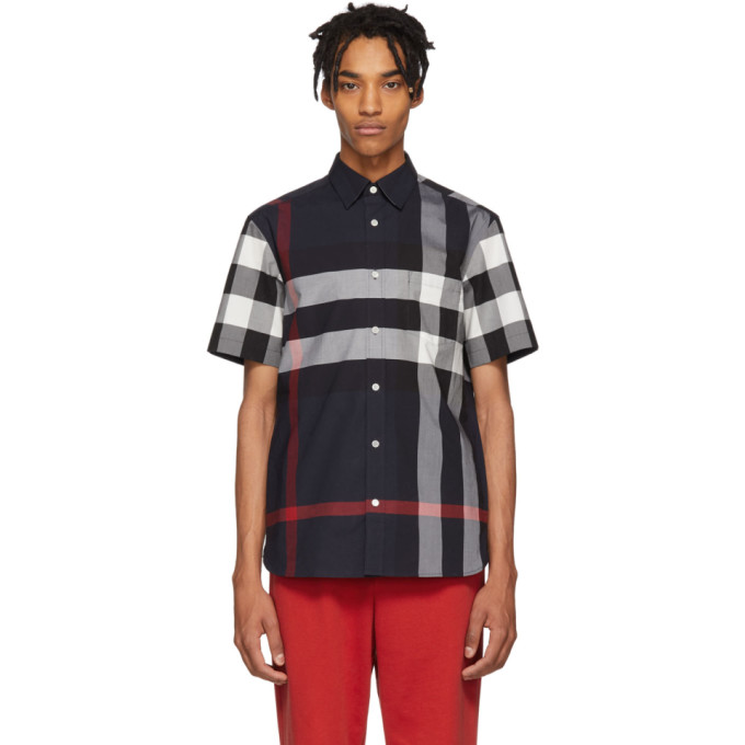 Click to view more detailed imagery on our partner's website Burberry Navy Check Somerton Short Sleeve Shirt