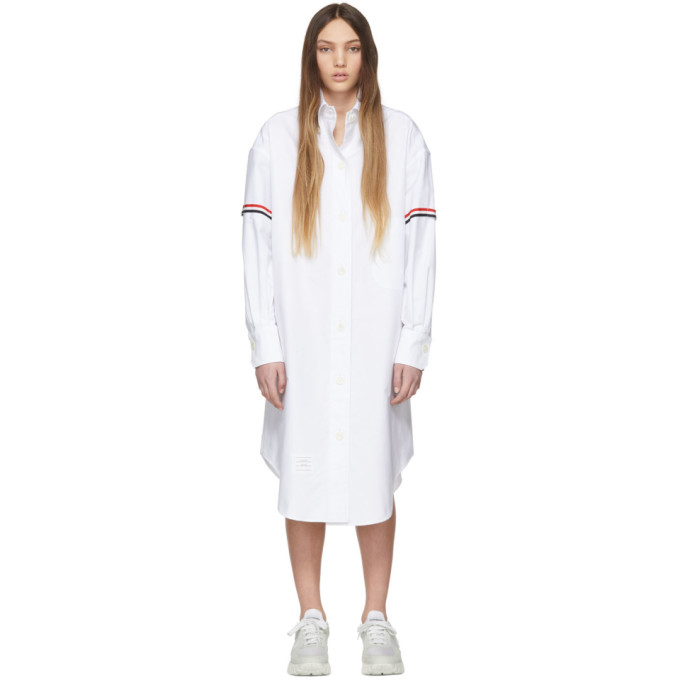 THOM BROWNE THOM BROWNE WHITE ARMBANDS SHIRT DRESS