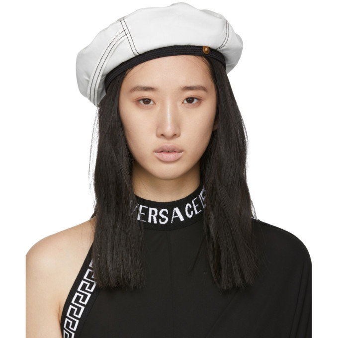 VERSACE VERSACE WHITE LOGO TAG BERET