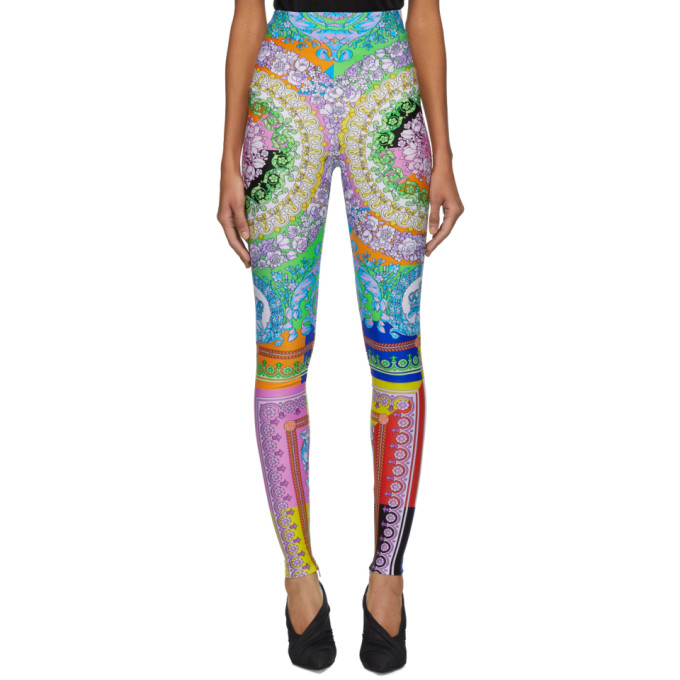 VERSACE VERSACE MULTICOLOR FLORAL MANIA LEGGINGS