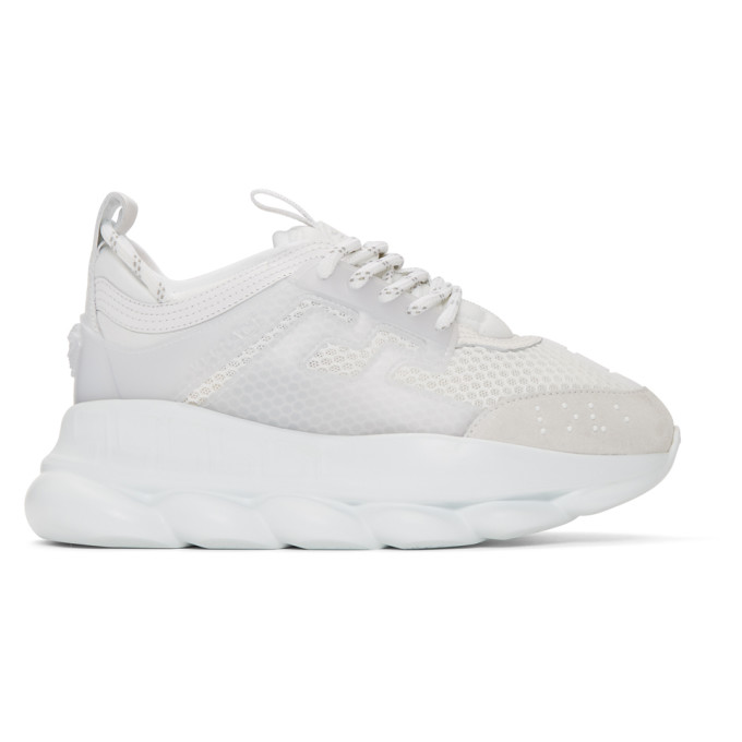 Click to view more detailed imagery on our partner's website Versace Chain Reaction Mesh Chunky-heel Sneakers In D01 White