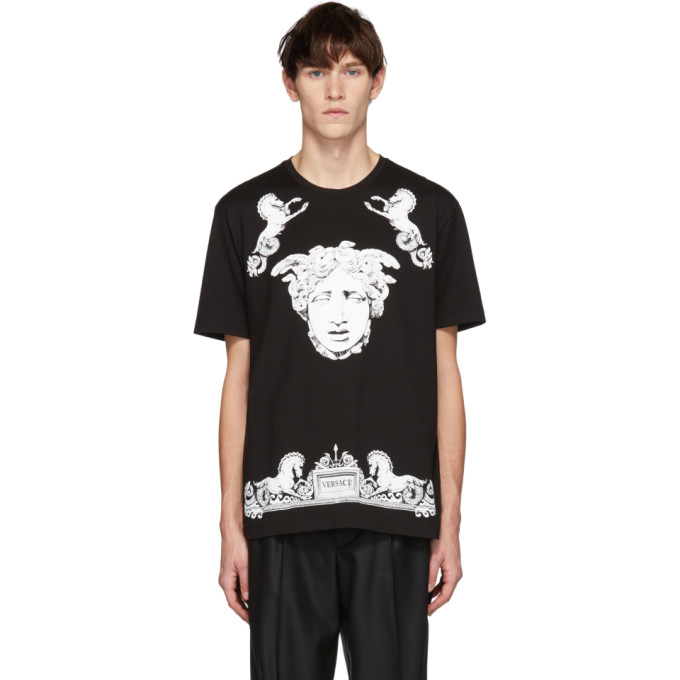 Versace Collection Gray V-Neck Half Medusa Studded Logo Short Sleeve T-Shirt