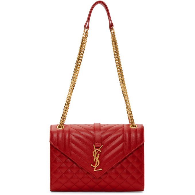 SAINT LAURENT SAINT LAURENT RED MEDIUM ENVELOPE CHAIN BAG