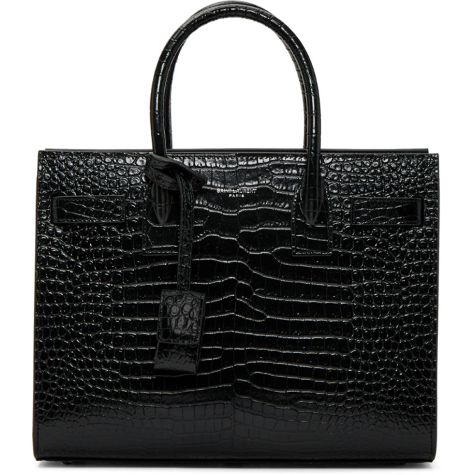 Saint Laurent Green Croc Baby Sac De Jour Tote