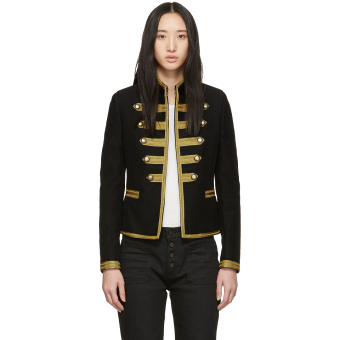 Saint Laurent Black and Gold Passementerie Officer Jacket 191418F05700202