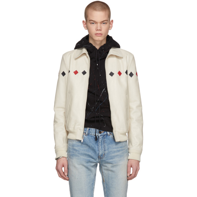 SAINT LAURENT WHITE LEATHER BOMBER JACKET