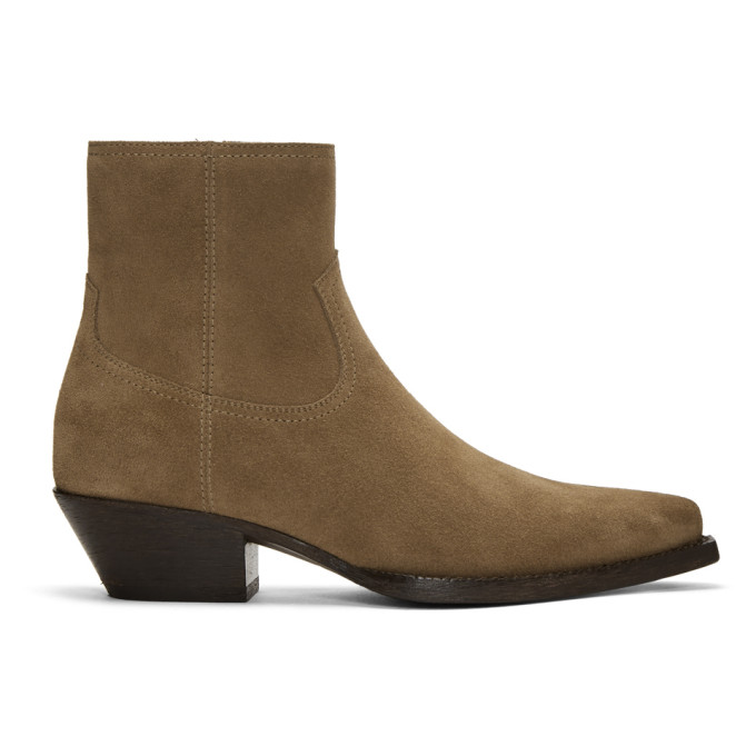 Saint Laurent Beige Suede Lukas Zip Boots