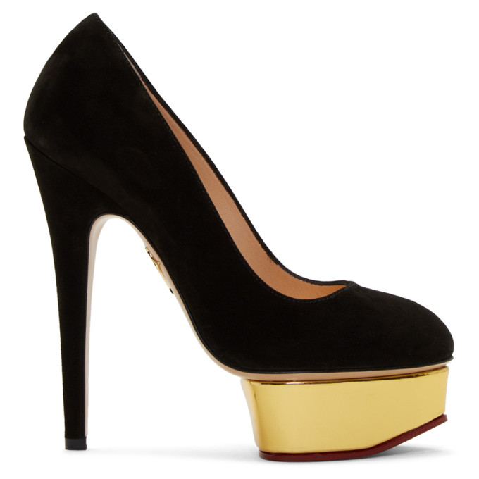 Click to view more detailed imagery on our partner's website Charlotte Olympia Dolly Island Platform Pump, Black In 002 Black/Gold