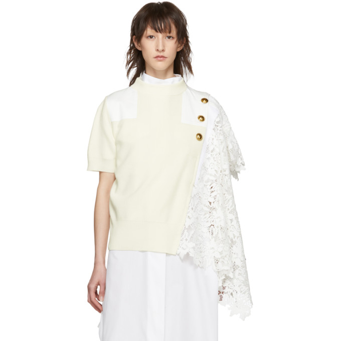 Sacai Knits SACAI OFF-WHITE KNIT LACE SWEATER