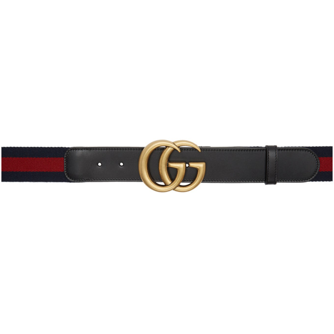 GUCCI GUCCI BLACK AND NAVY GG BELT