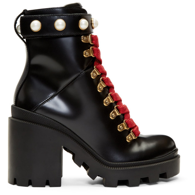 gucci black boots red laces