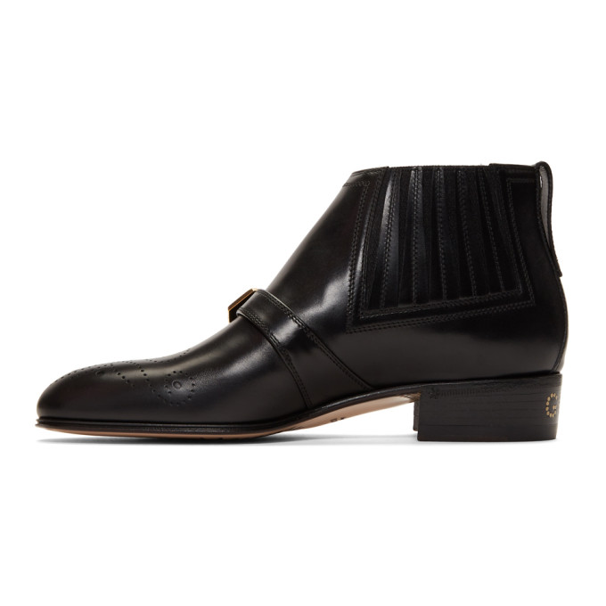 Gucci Women's Leather Ankle Boot With G Brogue In 1000 Black