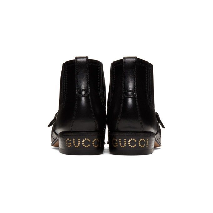 Gucci Women's Leather Ankle Boot With G Brogue In 1000 Black