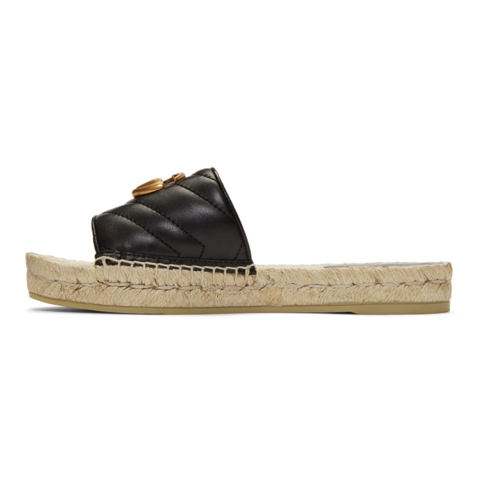 Gucci Logo-Embellished Quilted Leather Espadrille Slides In Black