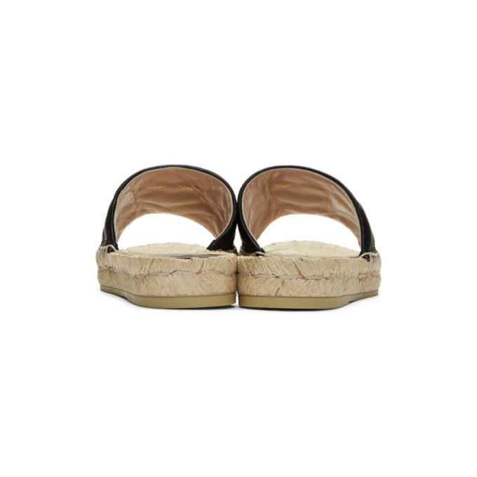 Gucci Logo-Embellished Quilted Leather Espadrille Slides In Black