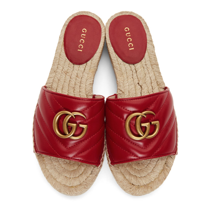 GUCCI GUCCI RED CHARLOTTE ESPADRILLE SANDALS