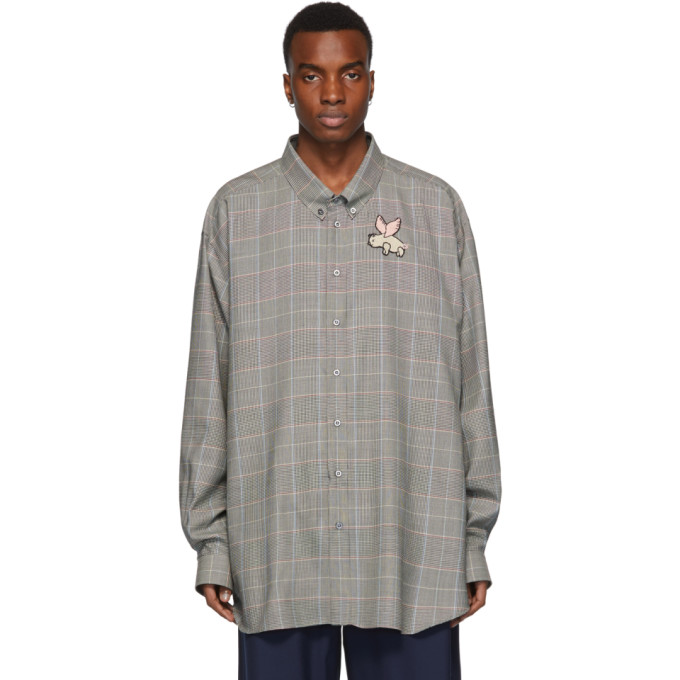 Gucci Grey Plaid Flying Pig Shirt 191451M19200903