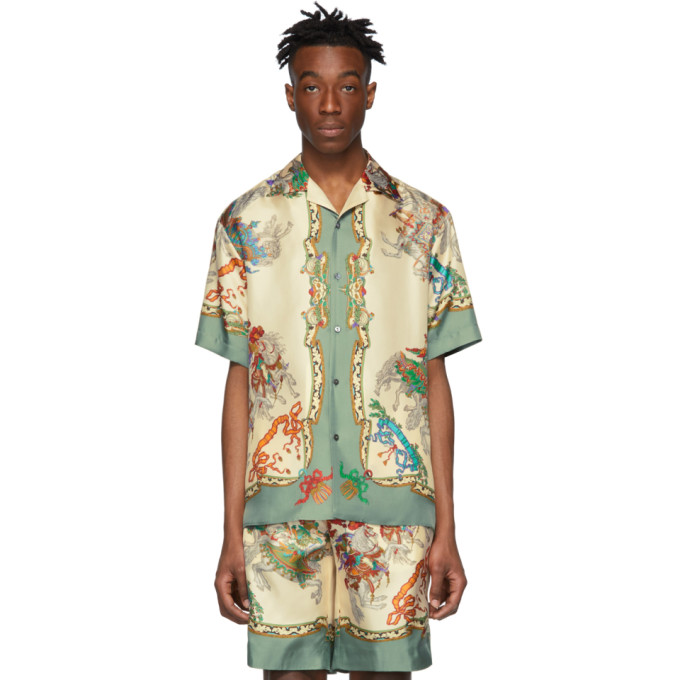 Gucci Off White Silk Jousting Bowling Shirt