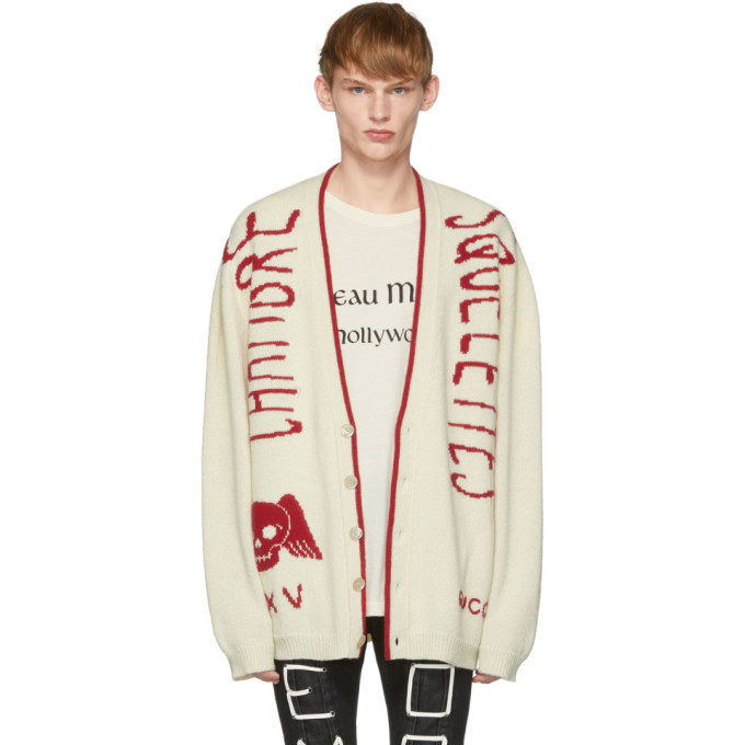 Gucci オフホワイト ニット スカル カーディガン
