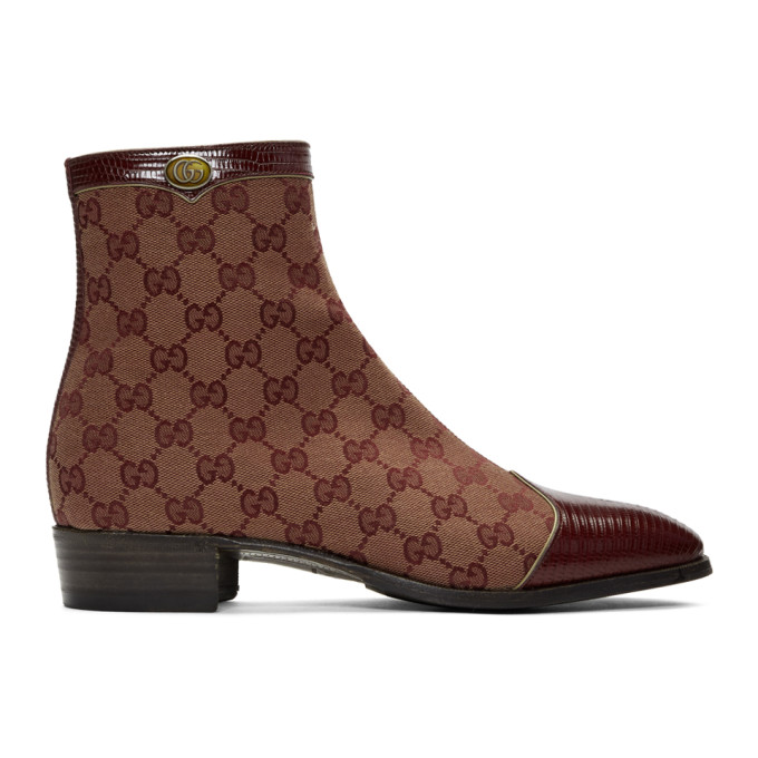 Gucci Burgundy Canvas Original GG Boots