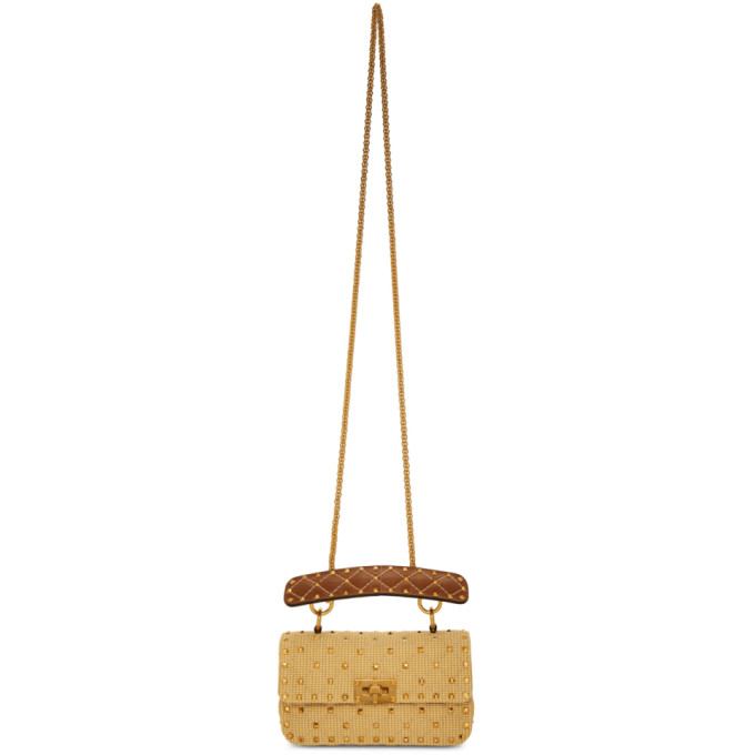 Valentino Beige Valentino Garavani Medium Raffia Rockstud Spike Bag