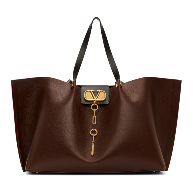 Valentino Burgundy Valentino Garavani Large VLogo Escape Shopper Tote