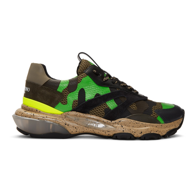 VALENTINO GARAVANI VALENTINO BROWN AND GREEN VALENTINO GARAVANI CAMO BOUNCE SNEAKERS