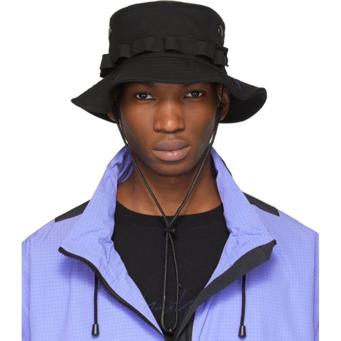 Yohji Yamamoto Hats YOHJI YAMAMOTO BLACK WOOL SIGNATURE BUCKET HAT